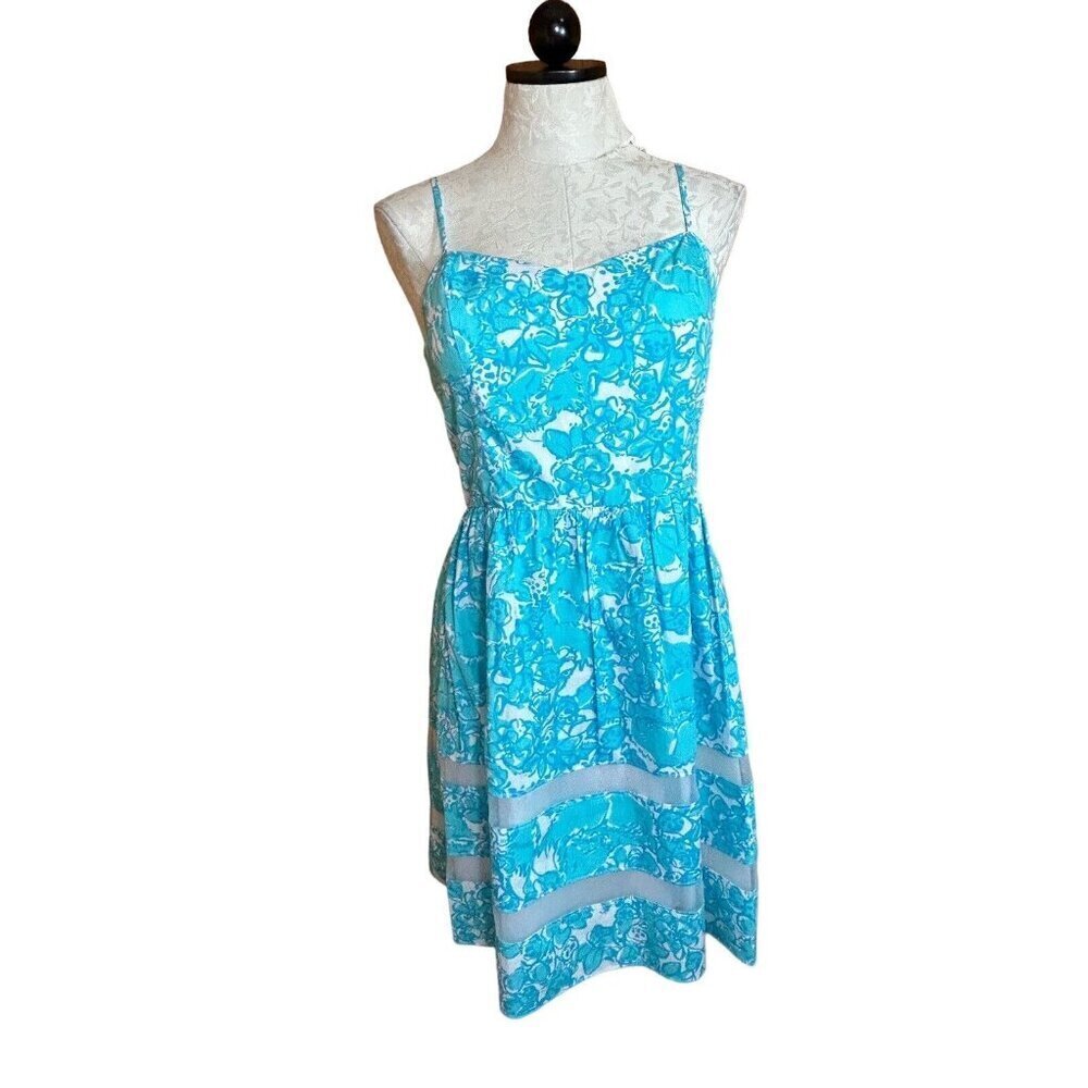 Lilly Pulitzer‎ Shorely ‘She’s a Fox’ Ollie dress Blue White Floral Sleeveless 6